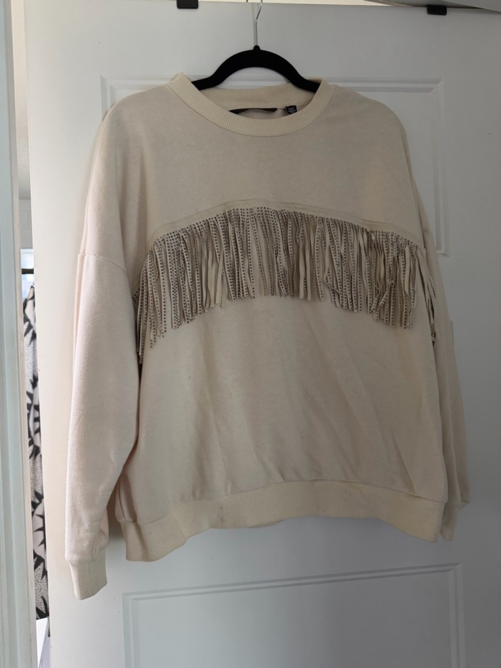 Vero Moda Cream Fringe Crewneck Sweater